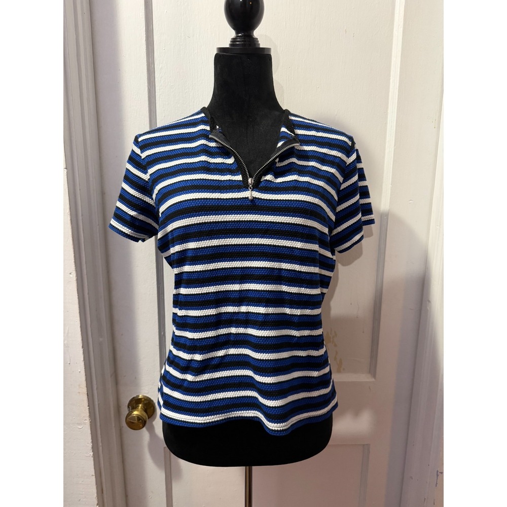 Versailles New York Blue and Black Striped Short Sleeve Top in XL